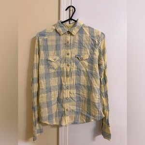 Y2K American Eagle Outfitters Yellow and Blue Checkered Shirt